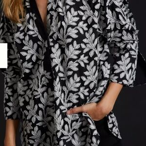 Anthropologie Black and White Leaf Print Top